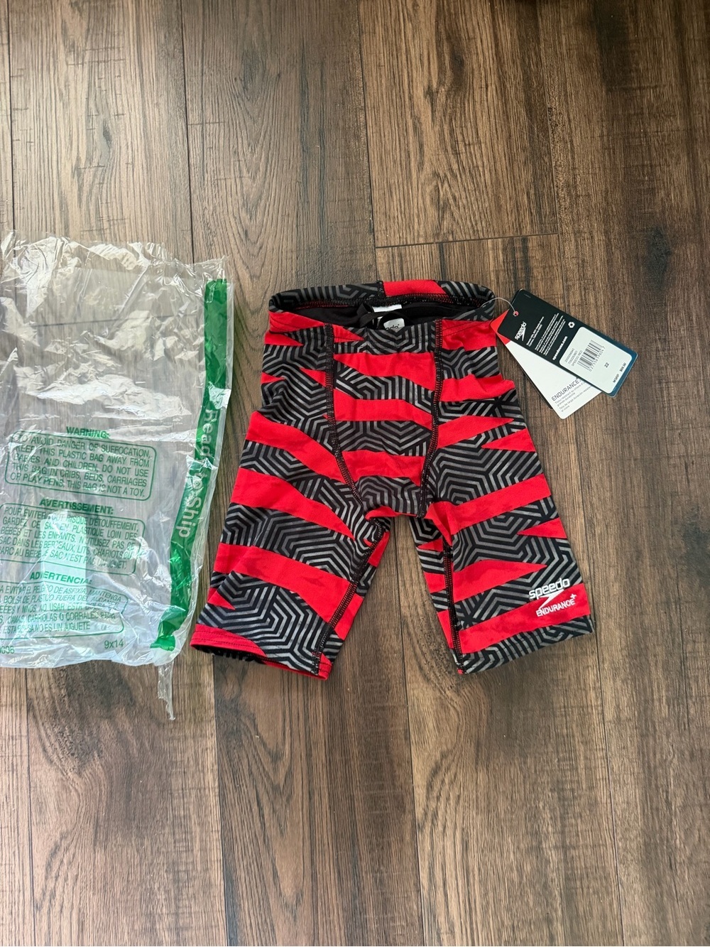 Speedo Youth Boy Swimsuit Jammer Endurance+ Printed Team Color Red Size 22 NWT